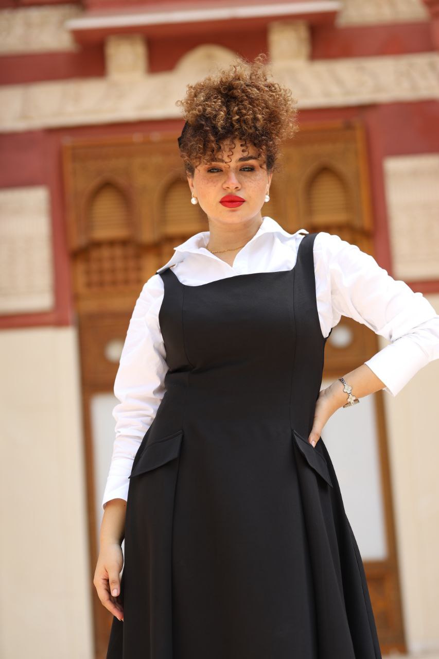 Classic Black Dress with White Shirt