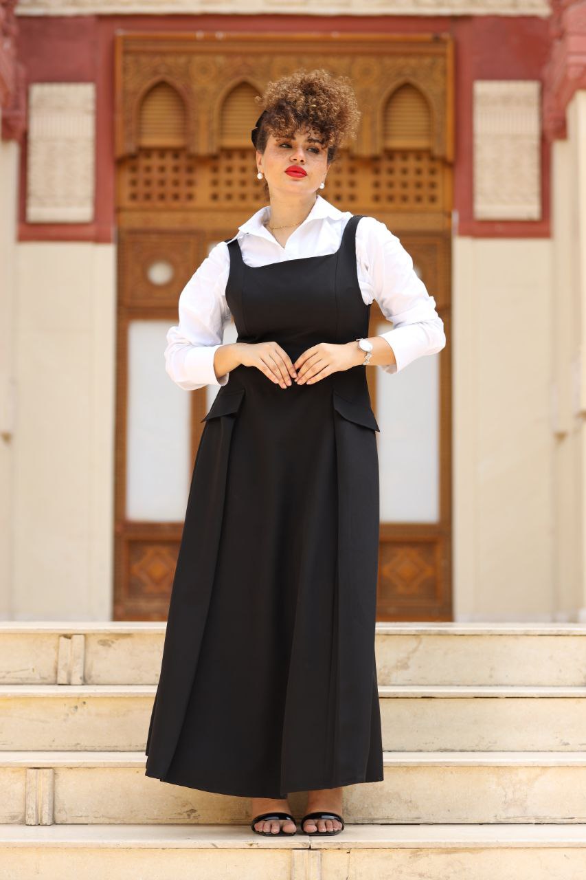 Classic Black Dress with White Shirt