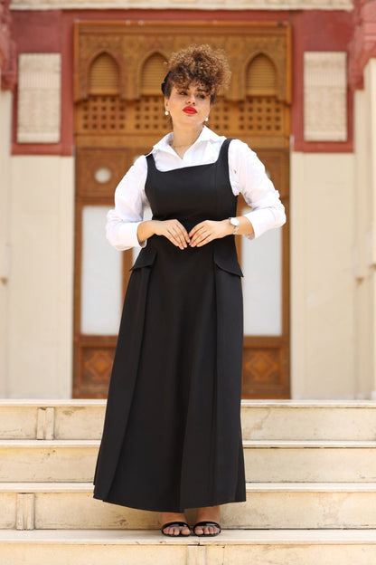 Classic Black Dress with White Shirt